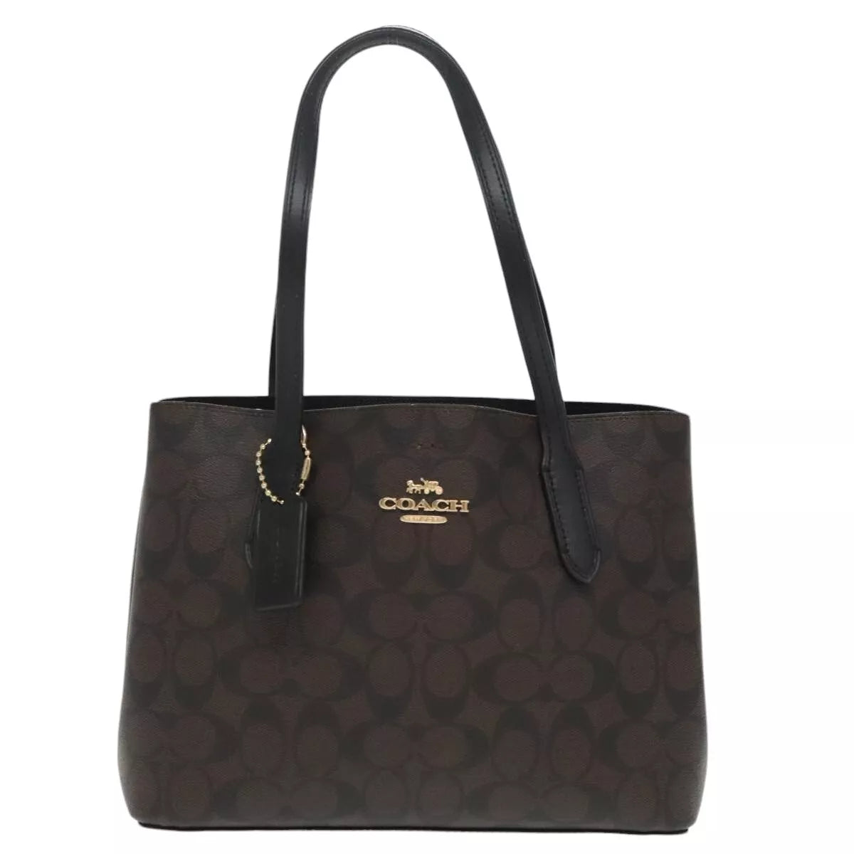 Coach Signature Hand Bag PVC Leather Brown Gold