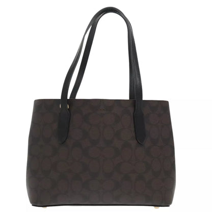 Coach Signature Hand Bag PVC Leather Brown Gold
