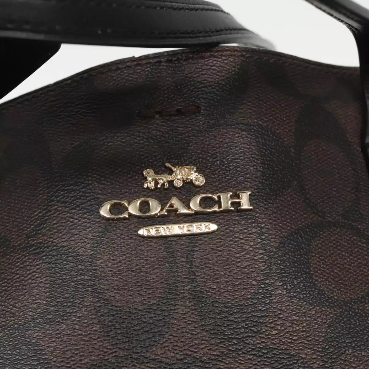 Coach Signature Hand Bag PVC Leather Brown Gold