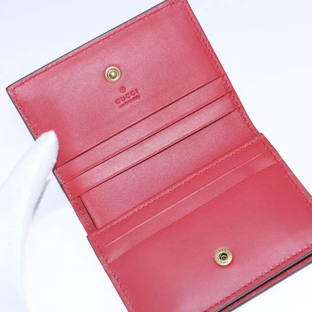 GUCCI GG Supreme Cherry Wallet PVC Leather Beige Red