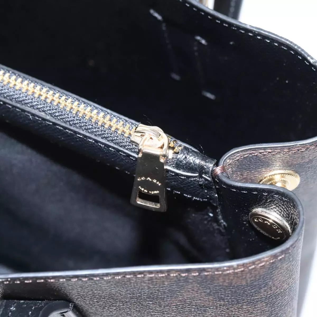 Coach Signature Hand Bag PVC Leather Brown Gold