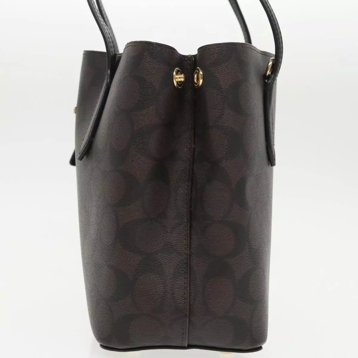 Coach Signature Hand Bag PVC Leather Brown Gold