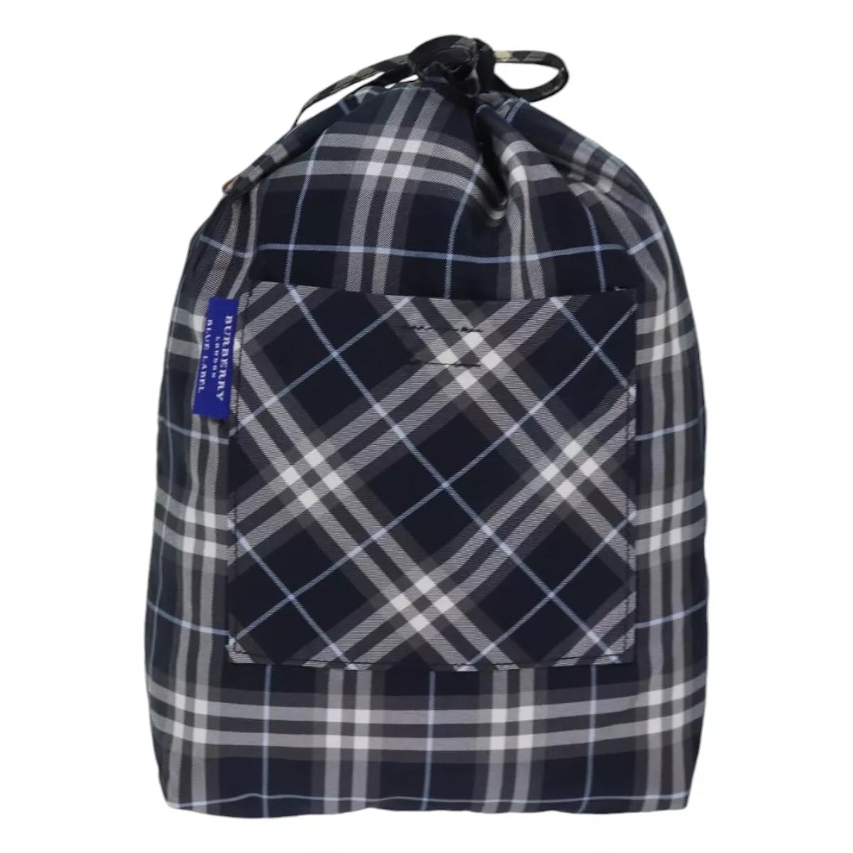 BURBERRY Nova Check Blue Label Drawstring Bag Pouch Nylon Navy