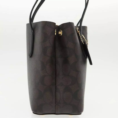 Coach Signature Hand Bag PVC Leather Brown Gold