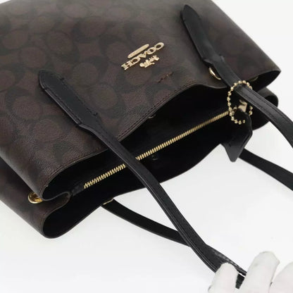 Coach Signature Hand Bag PVC Leather Brown Gold