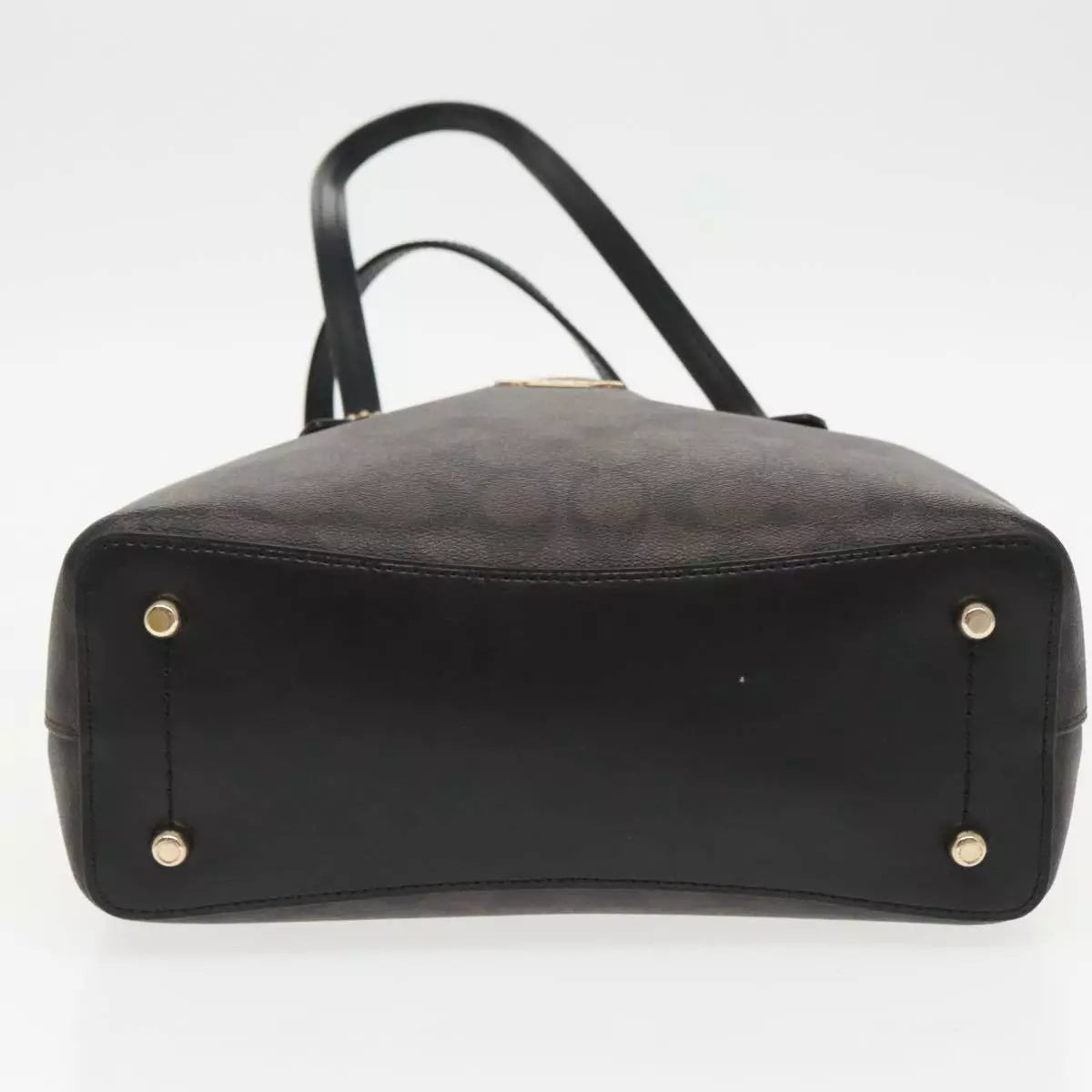Coach Signature Hand Bag PVC Leather Brown Gold