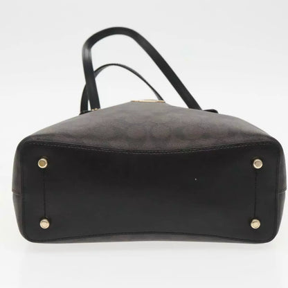 Coach Signature Hand Bag PVC Leather Brown Gold