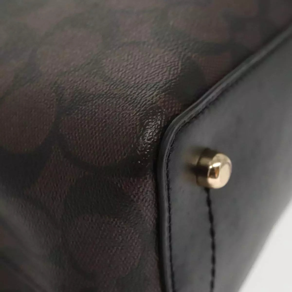 Coach Signature Hand Bag PVC Leather Brown Gold
