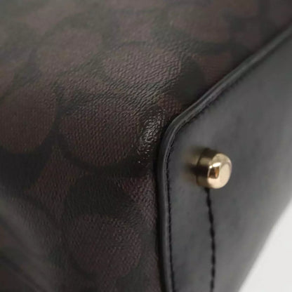 Coach Signature Hand Bag PVC Leather Brown Gold
