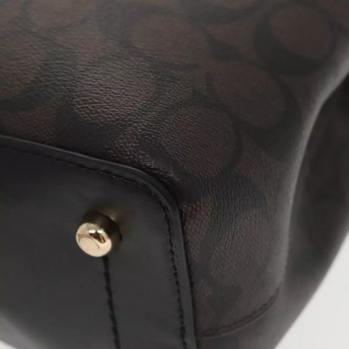 Coach Signature Hand Bag PVC Leather Brown Gold