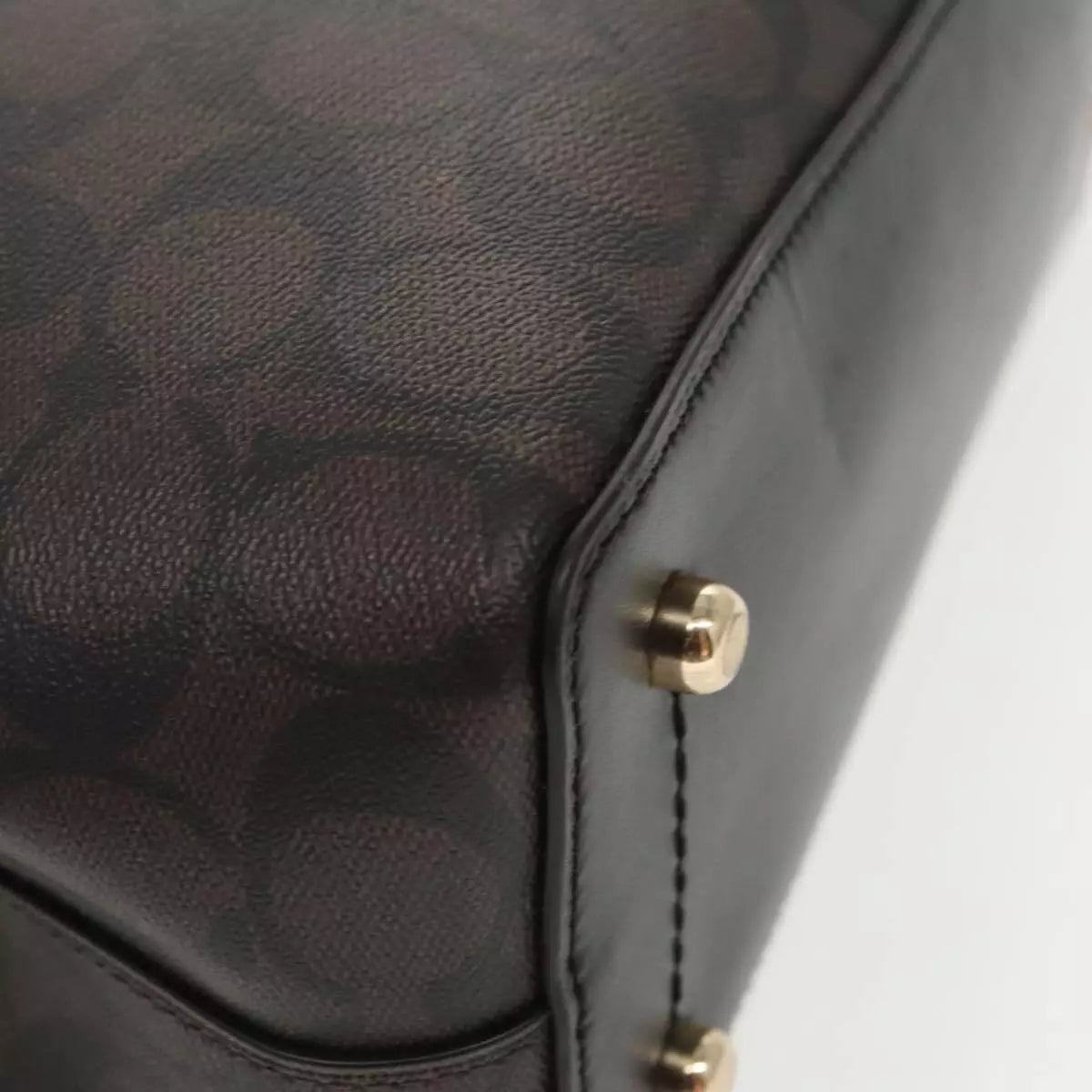 Coach Signature Hand Bag PVC Leather Brown Gold